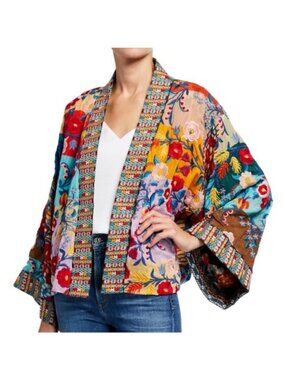 JOHNNY WAS Embroidered multicolored Reversible Kimono Jacket coat size Large